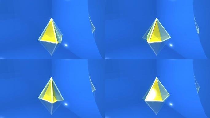 3D玻璃金字塔旋转的蓝色背景