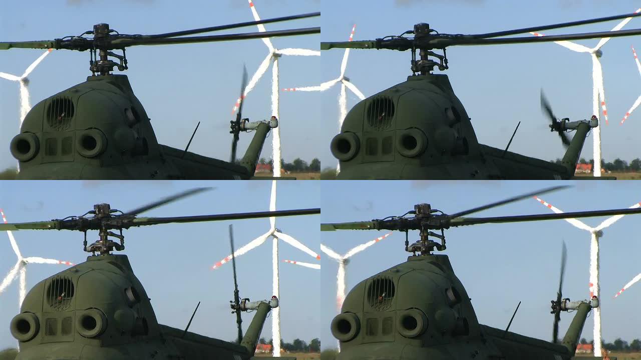 直升机旋翼在风力涡轮机上工作