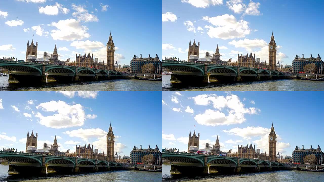 英国伦敦的大本钟、伦敦眼和威斯敏斯特大教堂
