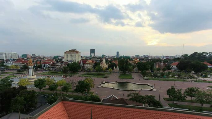 City of金边,柬埔寨,Time Lapse at Sunset