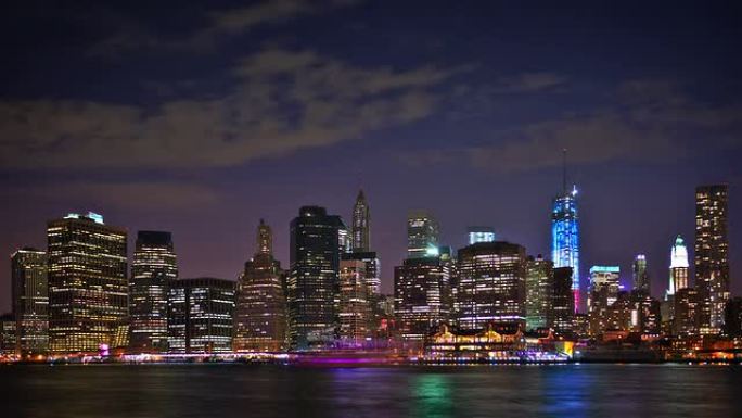 纽约商业区夜景灯火车流金融中心城市