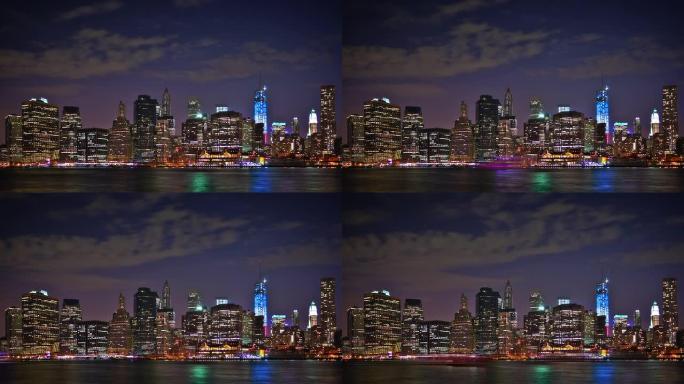 纽约商业区夜景灯火车流金融中心城市