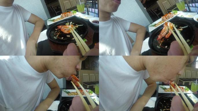 吃日本食物的观点第一视角日料料理筷子夹起