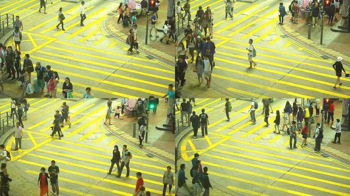 高清: 人群在人行横道上行走。(延时)