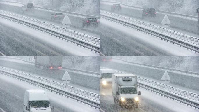 在雪地上的高速公路上行驶