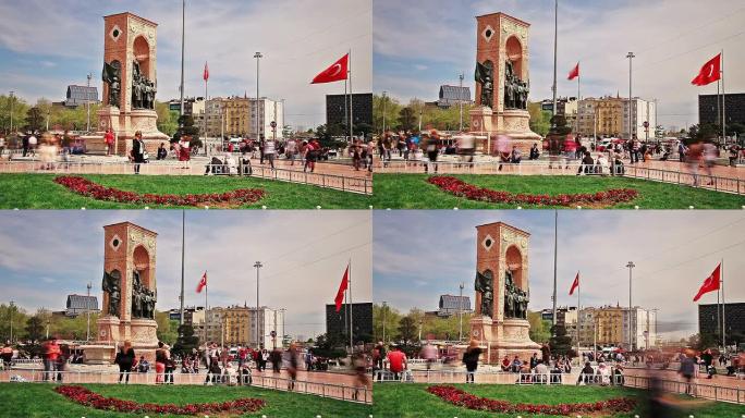 高清:塔克西姆广场共和国纪念碑伊斯坦布尔-时光流逝