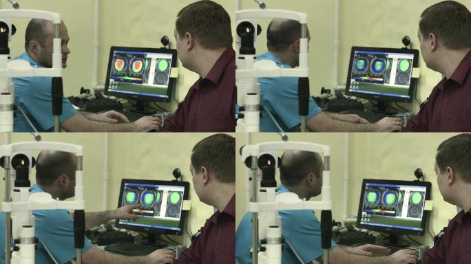 验光师在检查后向患者解释了一些事情
