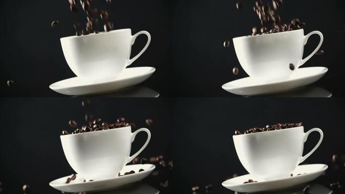 咖啡豆掉进杯子里