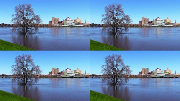 路易斯安那州的门罗市沿着被洪水淹没的沃希托河河岸
