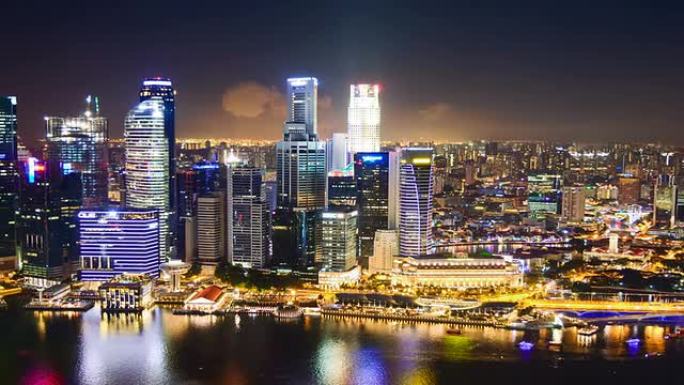 新加坡滨海湾的延时夜景。