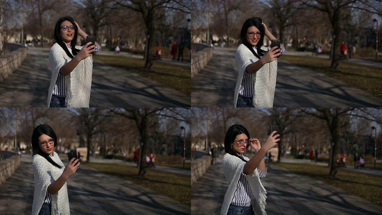 数码摄影手机自拍通话外国人美女打招呼