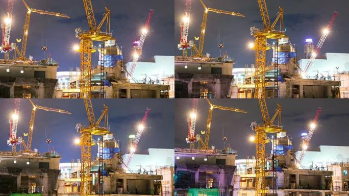 高清延时：建筑工地夜间作业缩小