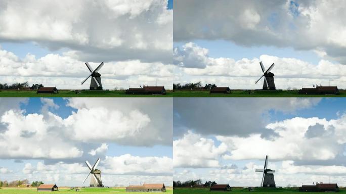 荷兰传统景观，带磨坊延时