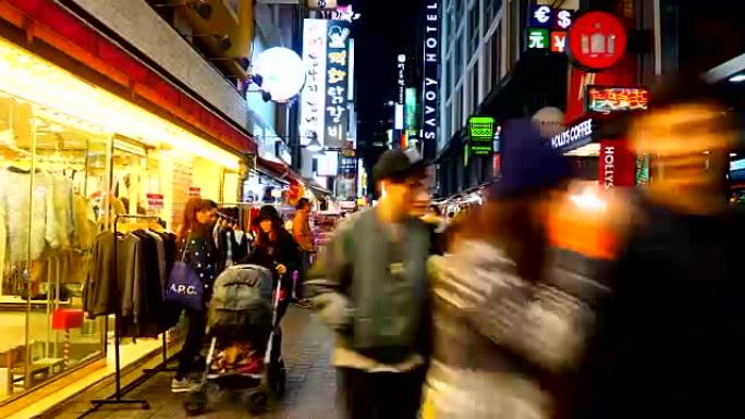 延时: 韩国明洞市场拥挤的人