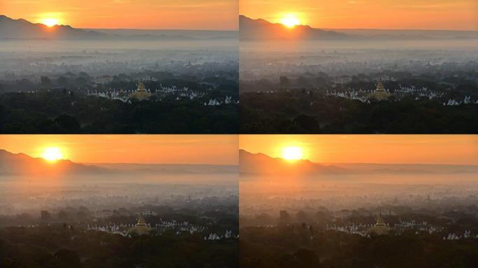 曼德勒山日出平流雾清晨早晨缅甸城市