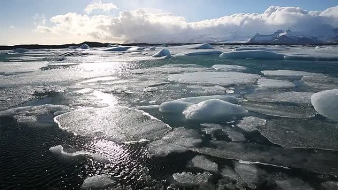 高清电影倾斜：冰岛瓦特纳冰川Jokulsarlon泻湖