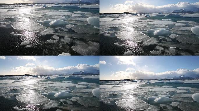 高清电影倾斜：冰岛瓦特纳冰川Jokulsarlon泻湖