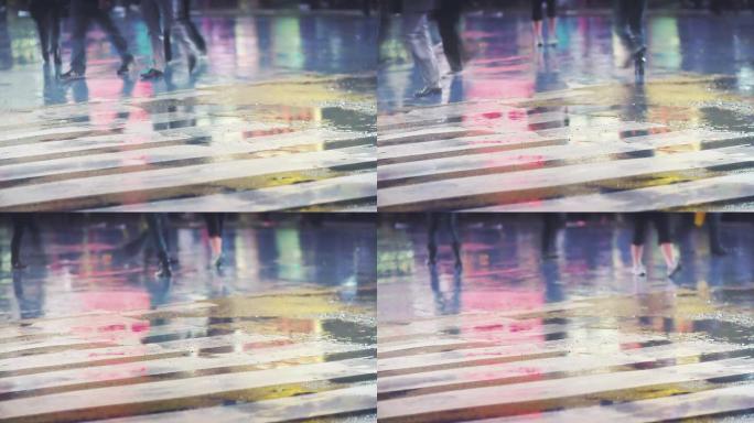 慢速运动-纽约街道，自由度，下雨