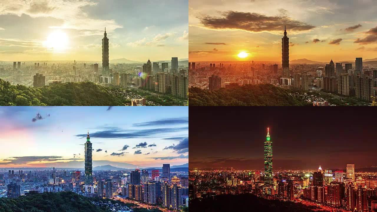 台湾台北市从白天到晚上的日落