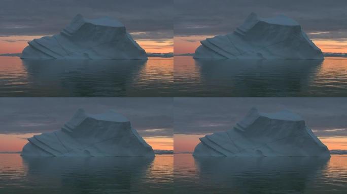 格陵兰的午夜太阳漂浮着巨大的冰山