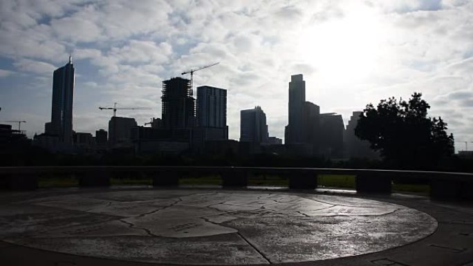 德克萨斯州地图奥斯汀天际线太阳光线城市轮廓运动背景