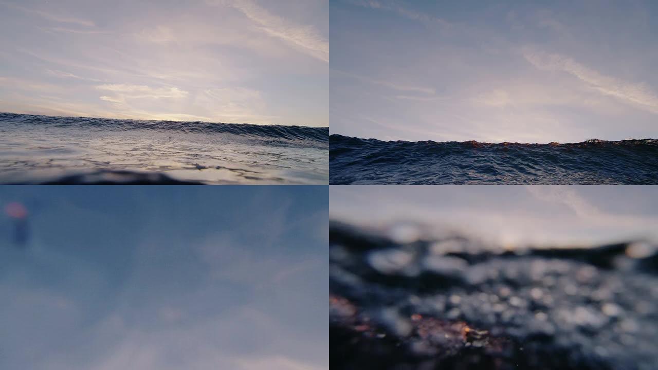 日落时，美丽的波浪在相机上达到顶峰