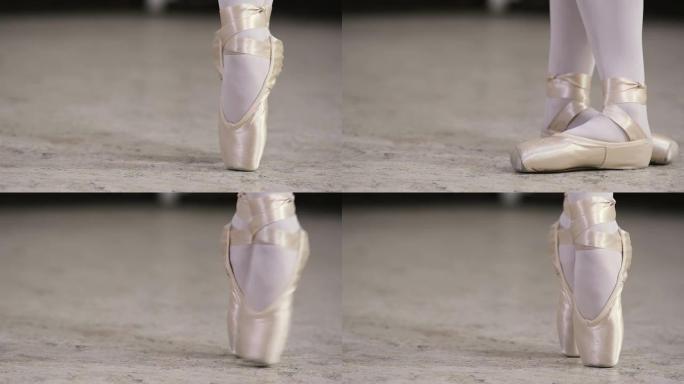 芭蕾女生脚步特写舞蹈训练芭蕾舞实拍