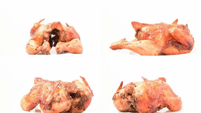 旋转黑胡椒烤鸡的特写