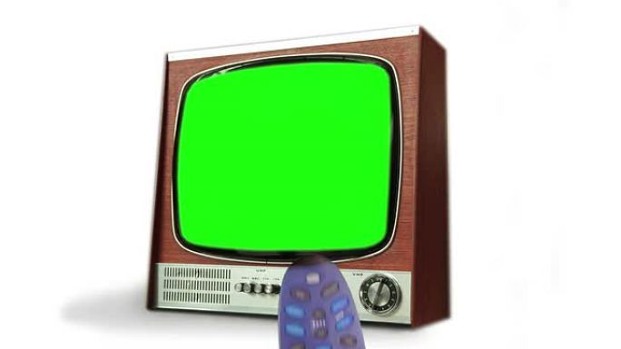 遥控器使用绿色屏幕更改电视频道。高清