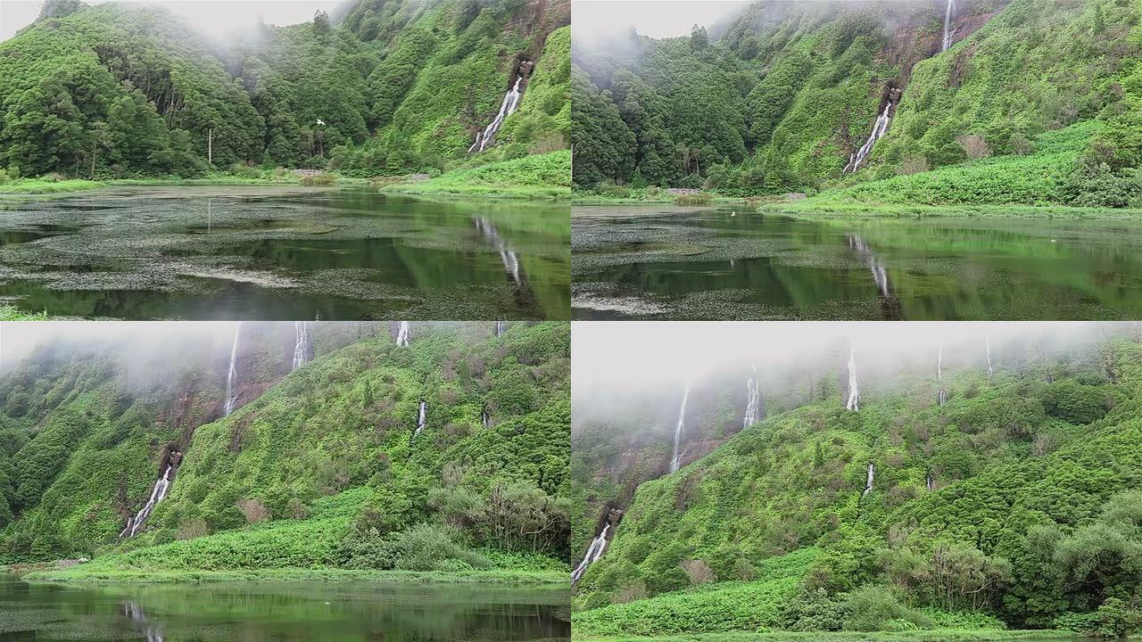 弗洛雷斯岛/亚速尔群岛上的瀑布Lagoa das Patas
