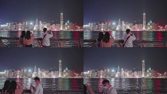4K正版-香港维多利亚港夜景拍照的人02