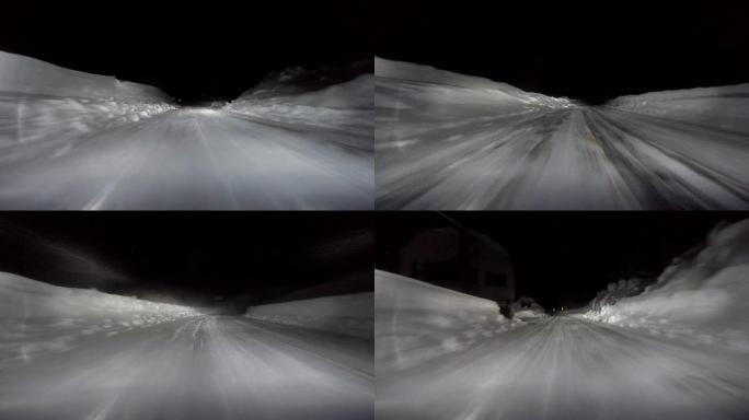 冬季雪地夜间公路行驶
