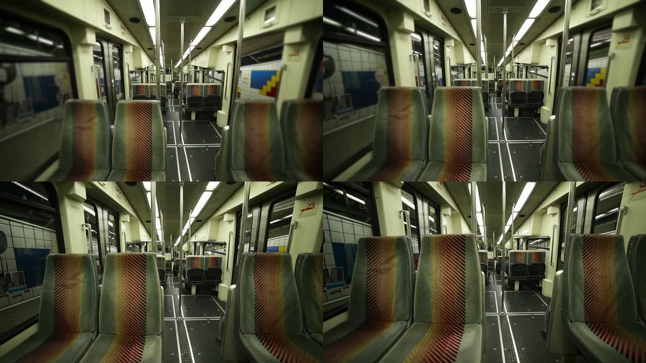 空的地铁列车座位空镜视频素材