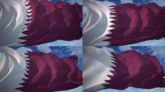卡塔尔国旗旗帜飘扬