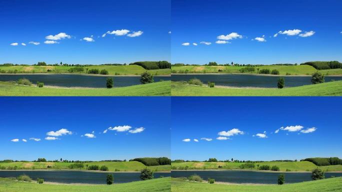 绿色田野中的湖泊