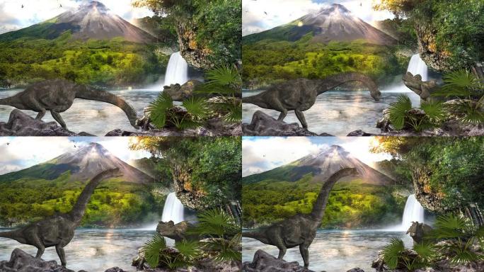 侏罗纪公园风景公园里的恐龙长颈龙