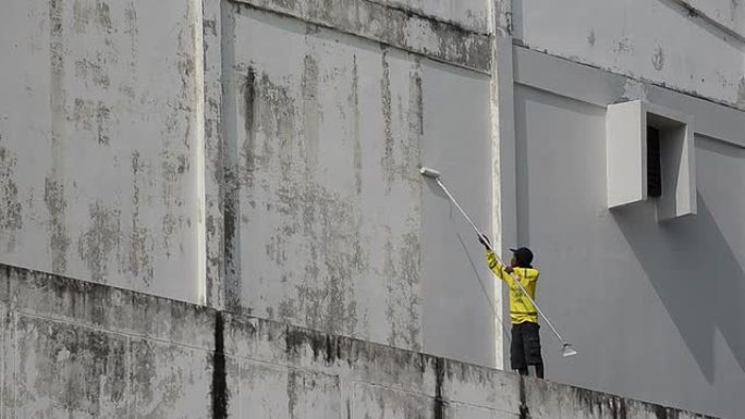 粉刷墙壁房屋室外农民工工人白色墙壁外墙