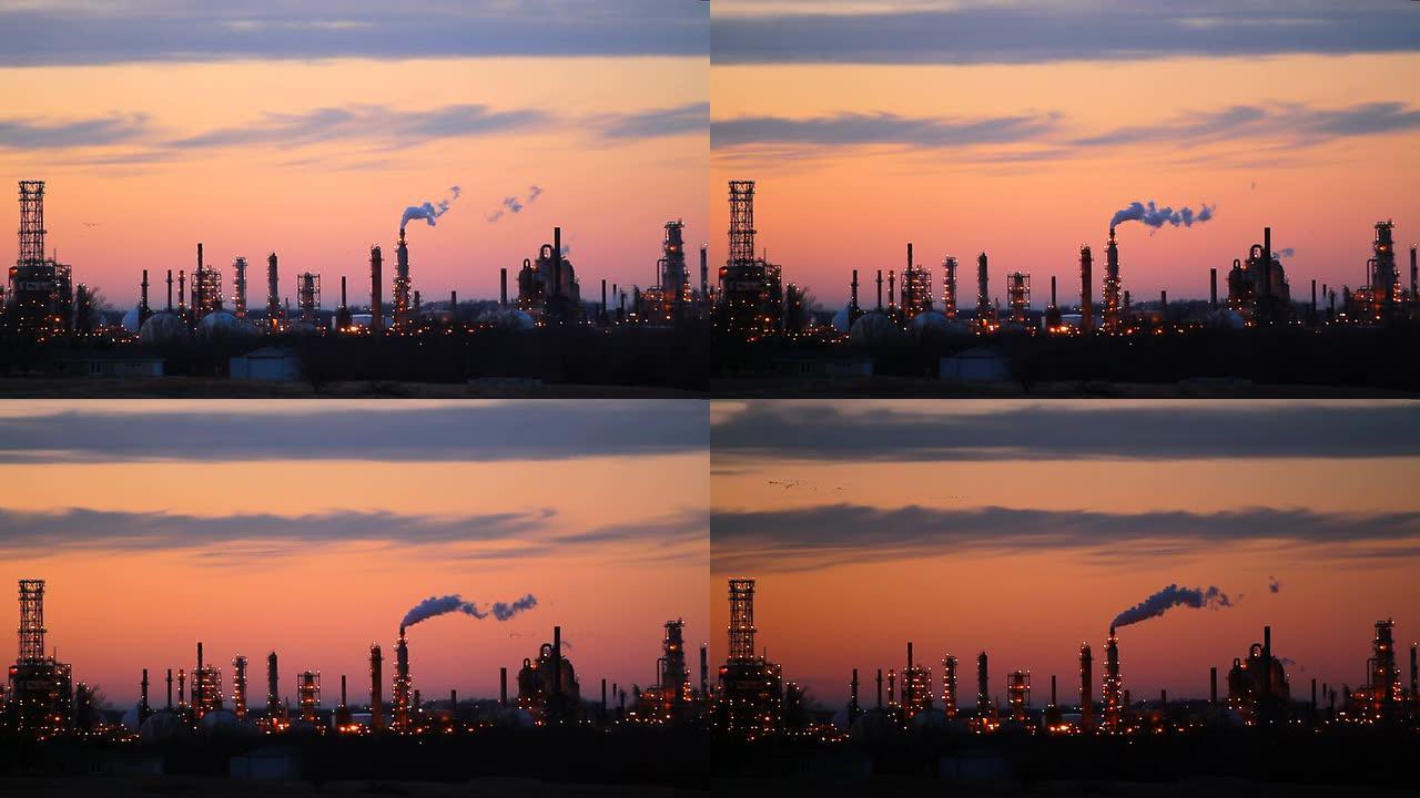 黄昏炼油厂烟囱污染废气排放石化油化工火电