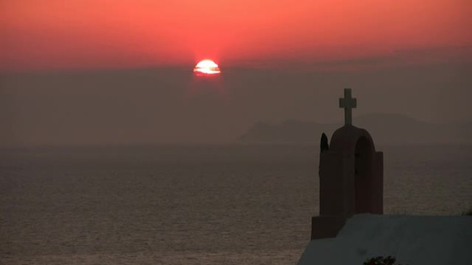希腊圣托里尼，日落时间