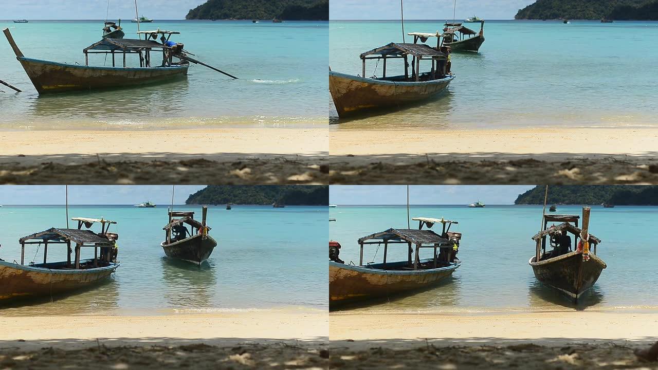 平移: 木制传统船来到海滩