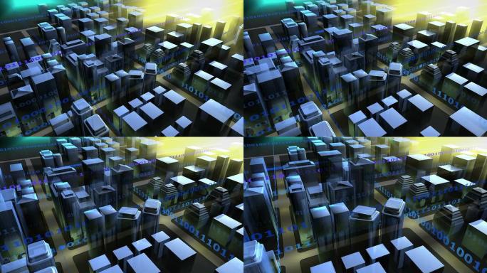 俯瞰数字城市。3D效果图。