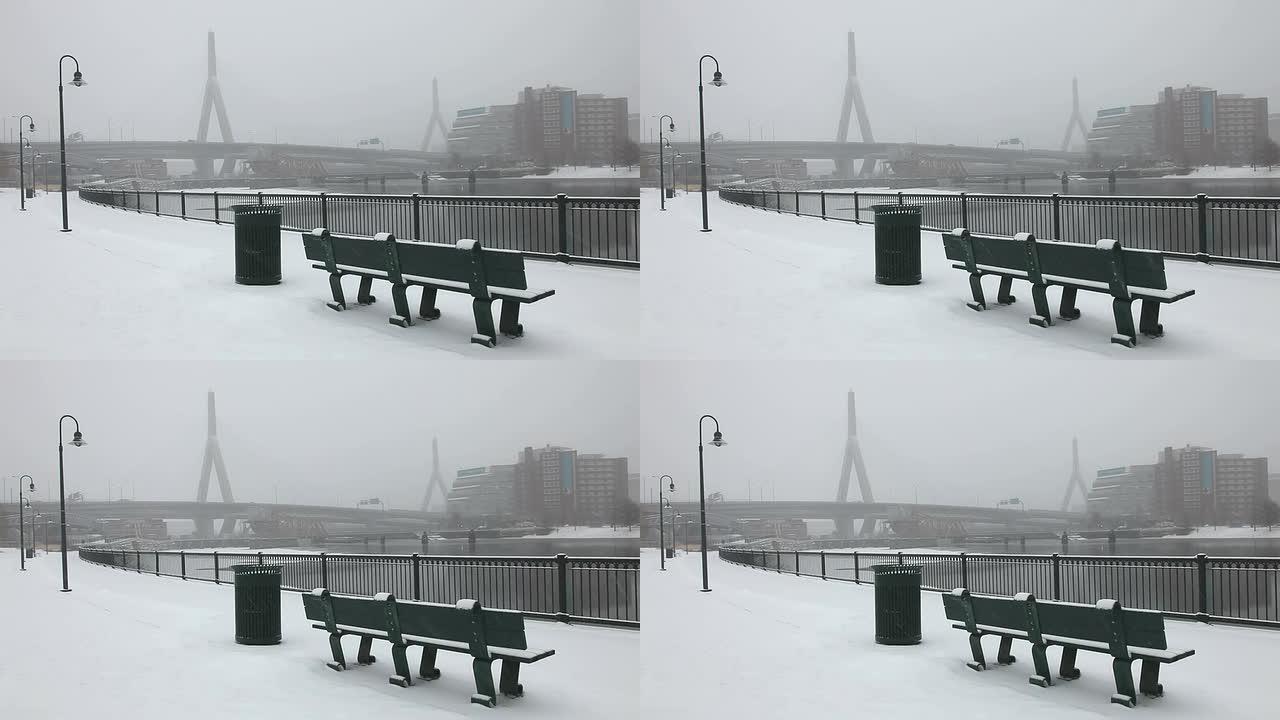 波士顿的冬天雪天