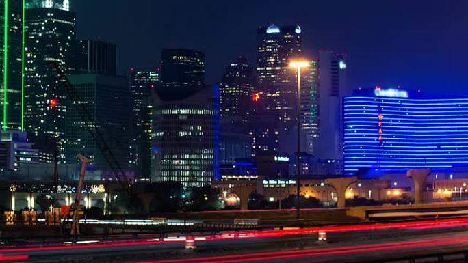 达拉斯天际线夜景灯火车流金融中心城市