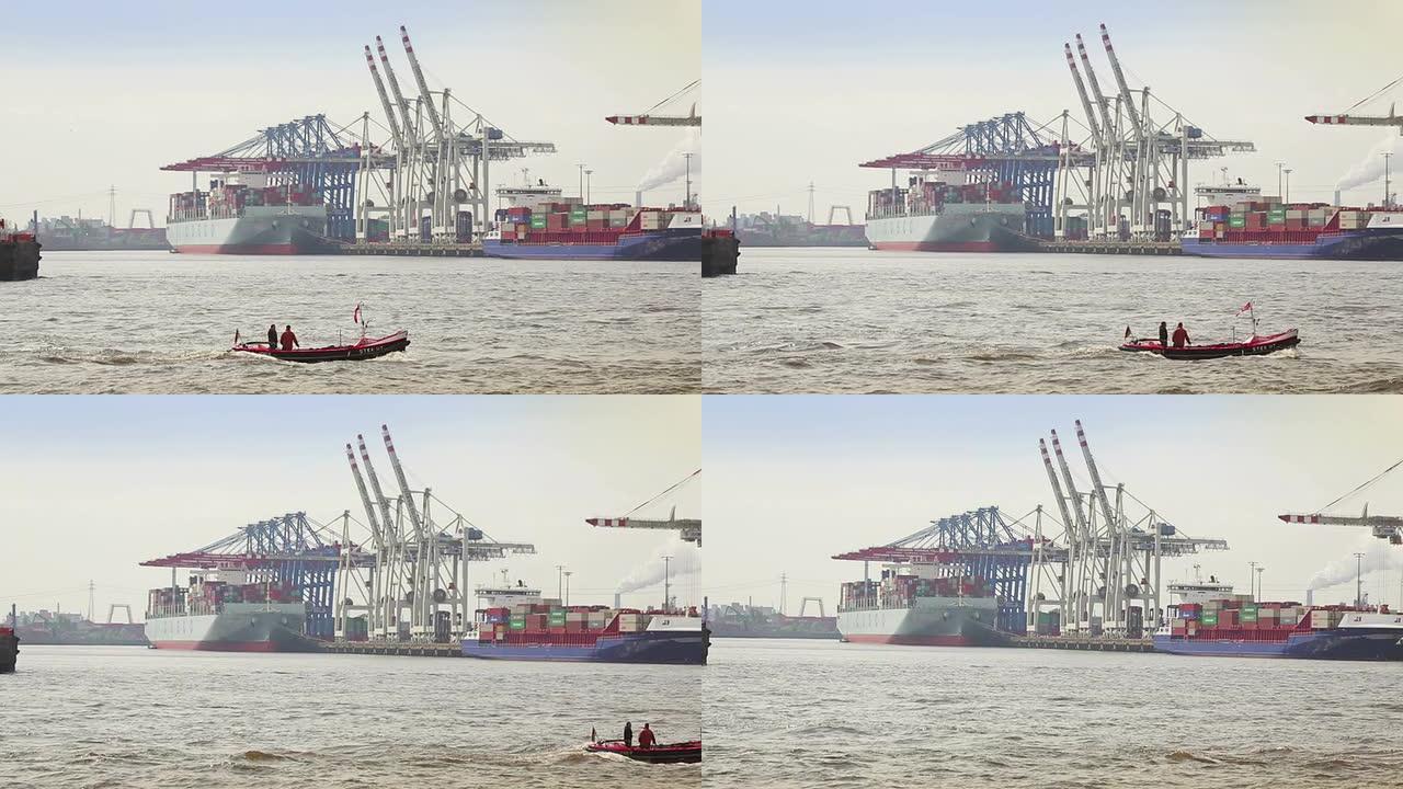 汉堡港集装箱码头海运汉堡港口轮船外贸易运