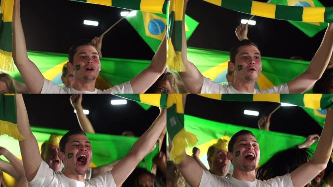 巴西体育迷/支持者举起围巾(奥运会)