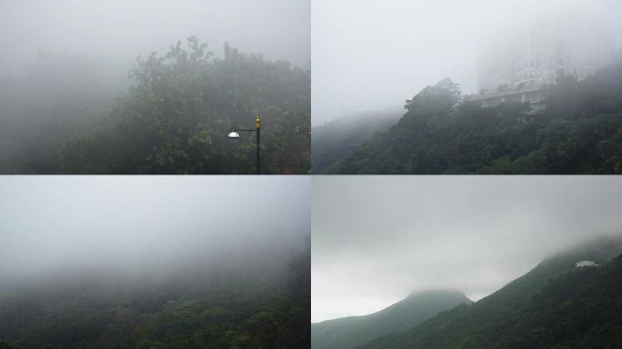 雾在山上流动的五种不同场景时间流逝