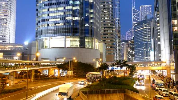 香港中环的交通夜景灯火车流金融中心城市