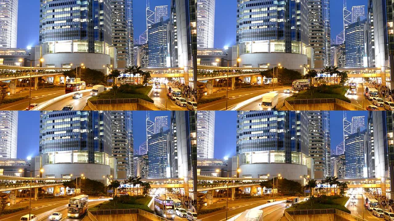 香港中环的交通夜景灯火车流金融中心城市