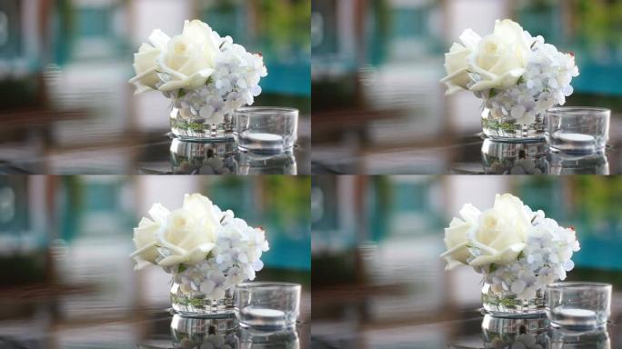 花瓶里的鲜花和蜡烛-库存视频