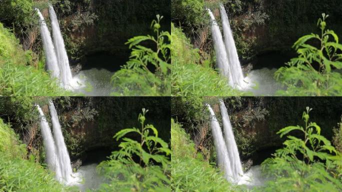 夏威夷怀鲁阿河州立公园的考艾岛怀鲁阿瀑布